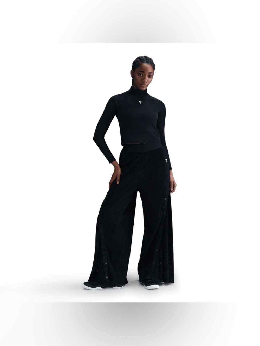 NWT Kobe Womens Pleated Tear Away Pants IB0016-010 Black/White Size Large